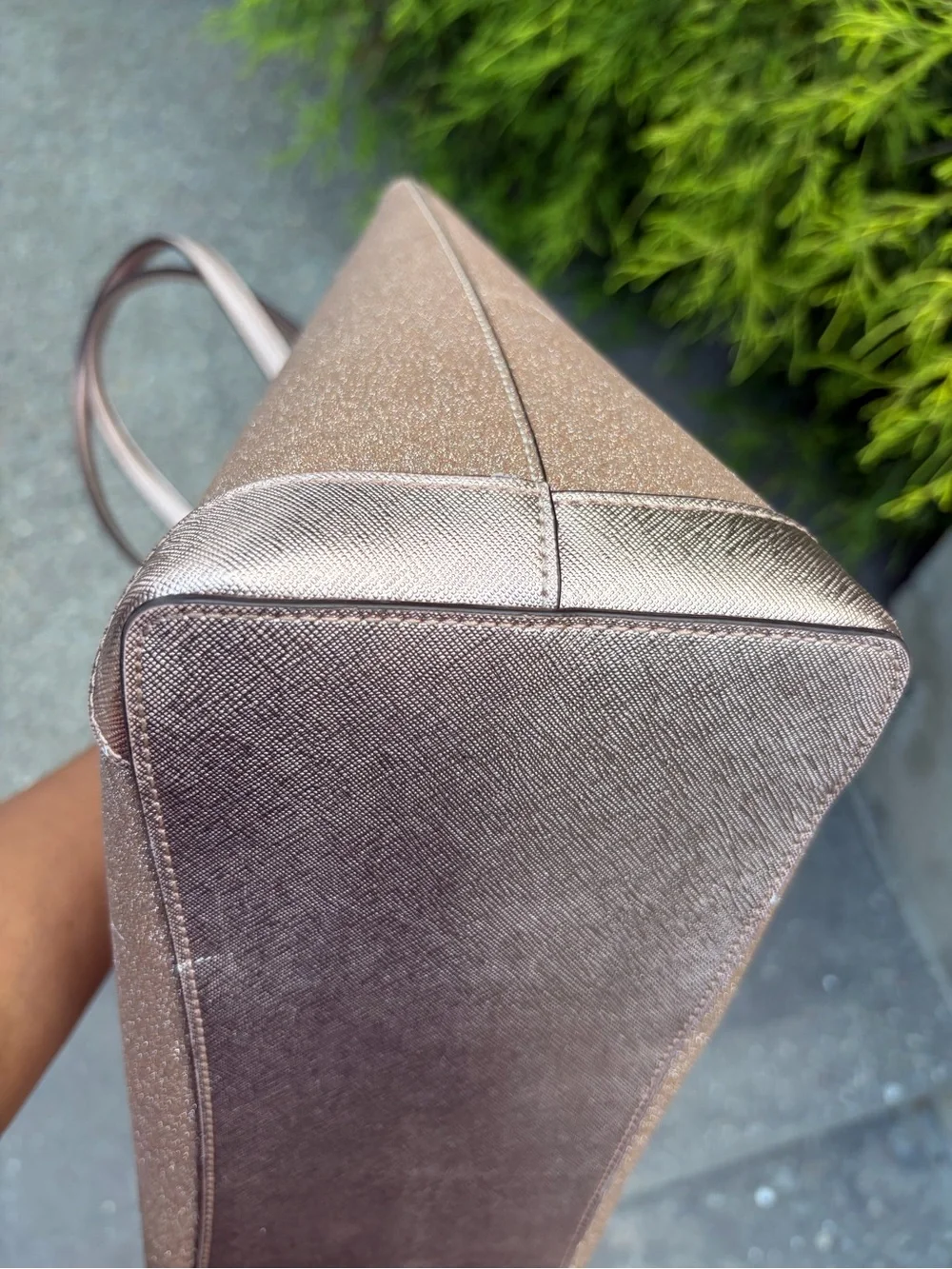 Kate Spade New York Rose Gold Glitter Zip Top Tote Shoulder Bag